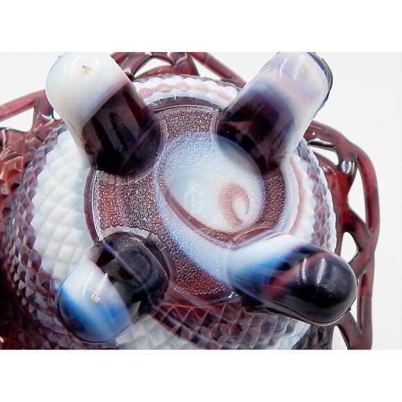 Imperial Diamond Lace Candy Dish Pattern Purple Slag Three Toed Glass Bowl - Picture 9 of 9